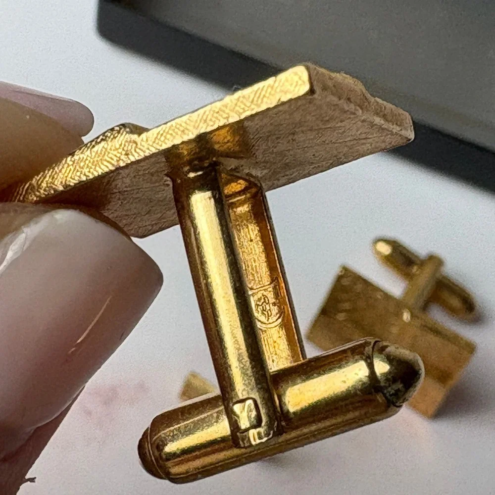 Vintage SWANK Gold‎ Tone Textured Square Cufflinks and Tie Clip Set with Box
